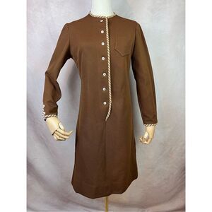 Vintage 70s 60s Brown Shift Dress Mod MCM GoGo Disco Size Medium